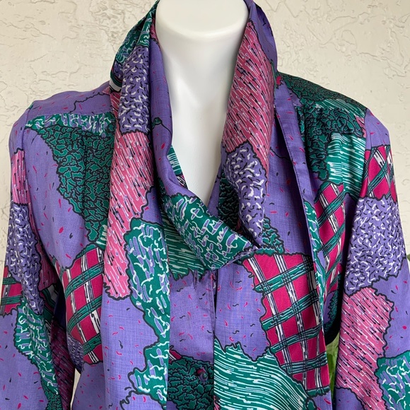 VTG Jeweltone Blouse w/Scarf or Selfbelt - Picture 3 of 8